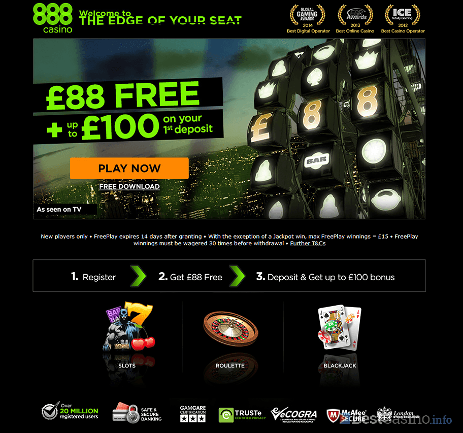The home page of 888 casino showing the welcome offer