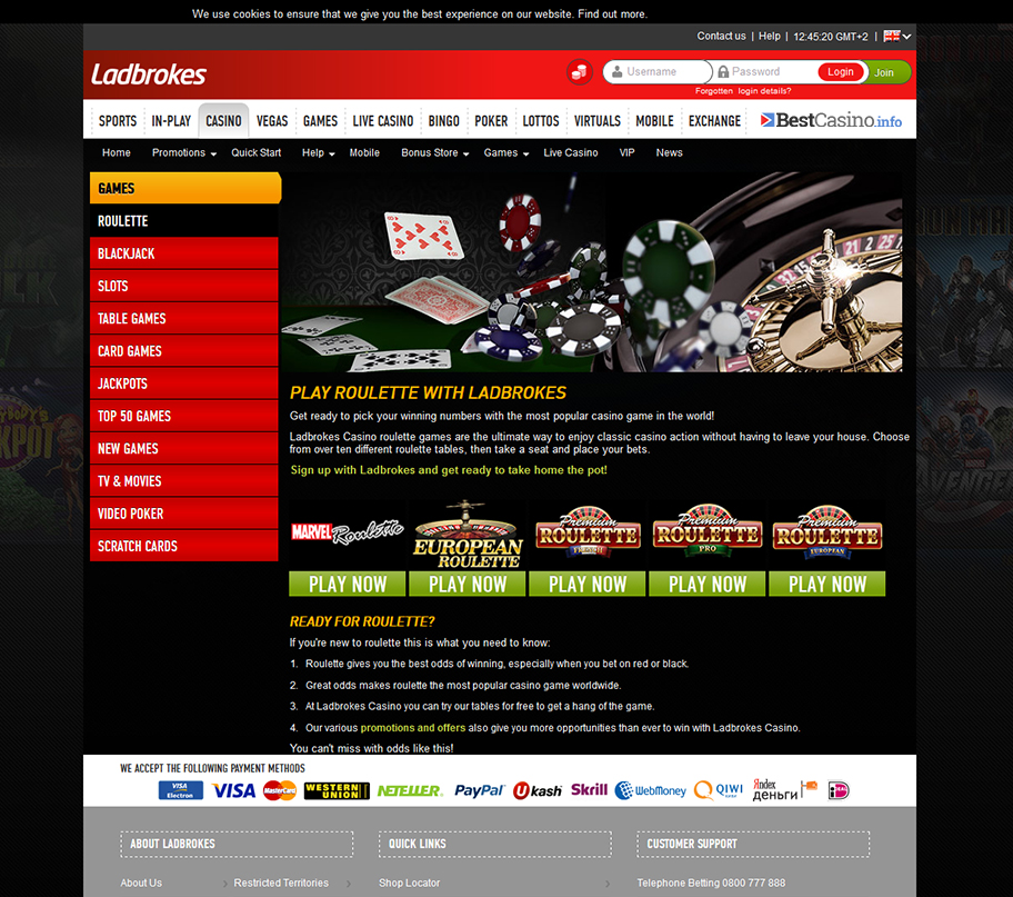 A great selection of casino games with Ladbrokes