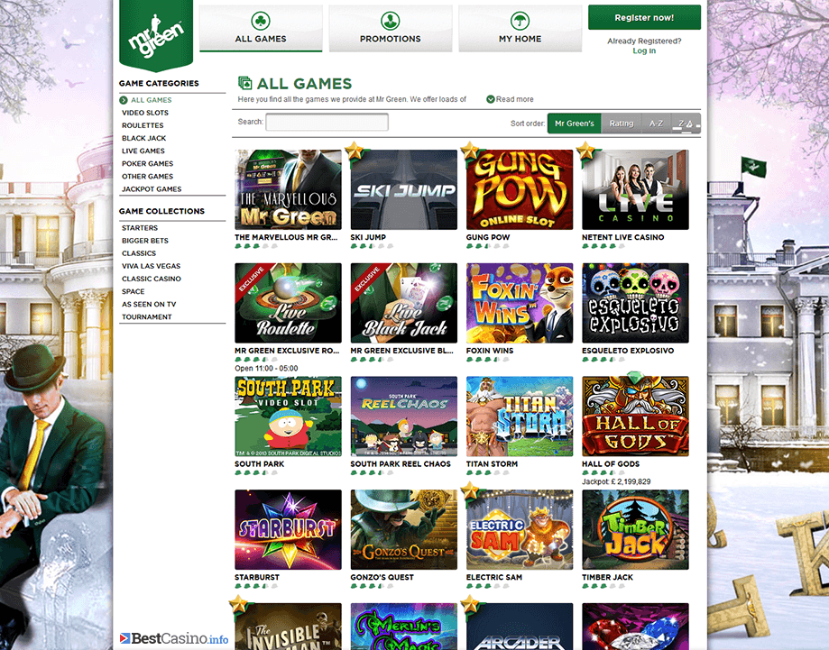 A great choice of games at Mr Green Casino