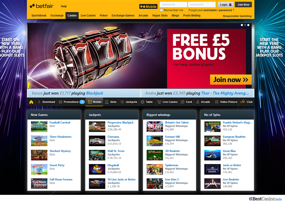 Betfair casino homepage showing one of the welcome bonuses
