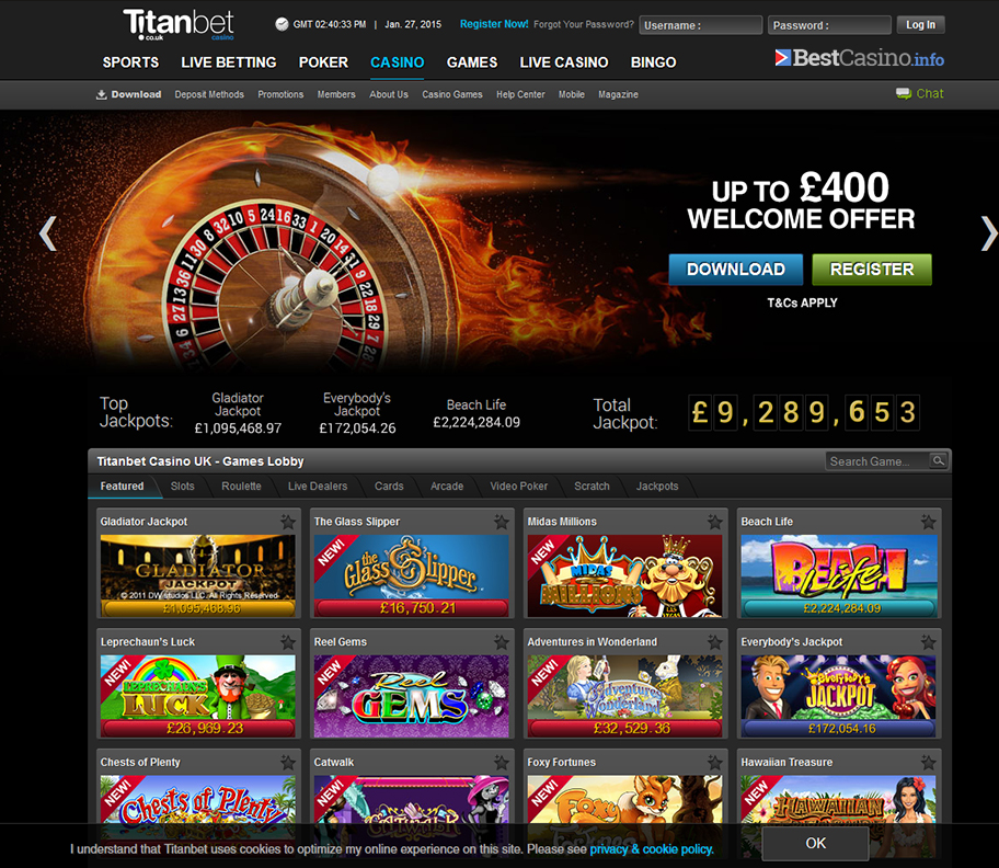 The home page of Titanbet