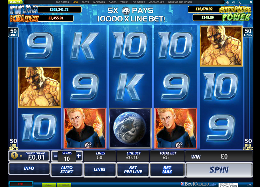 Preview of the gamers favourite 50 line Fantastic 4 slot