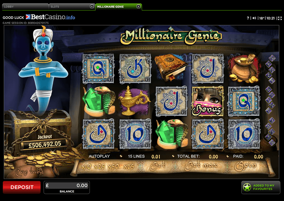 The progressive slot of Millionaire Genie