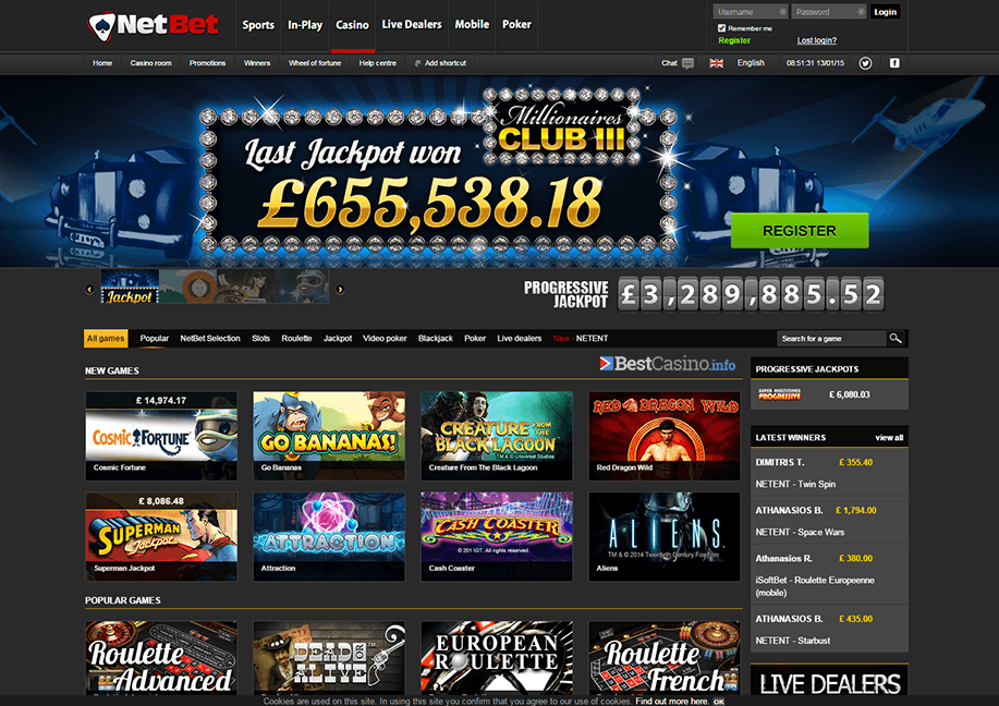Home page of NetBet Casino