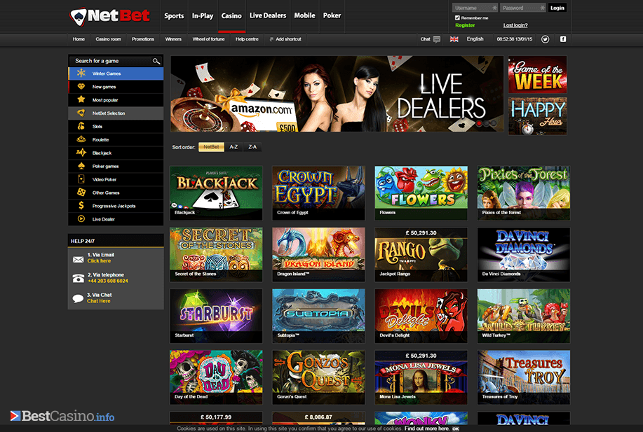 Overview of the rich game selection at NetBet