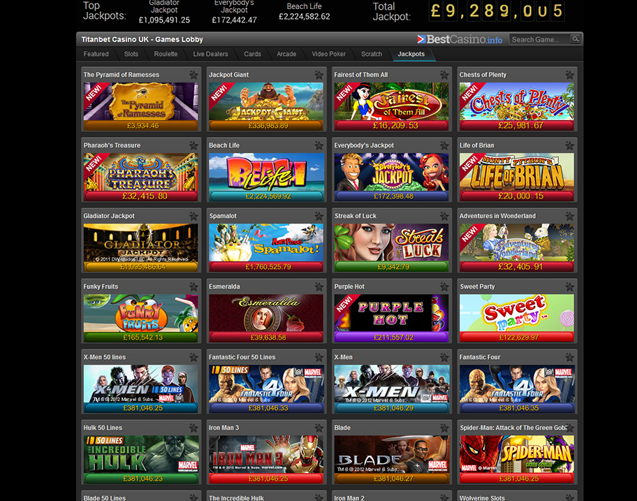 Rich choice of jackpots at Titanbet casino